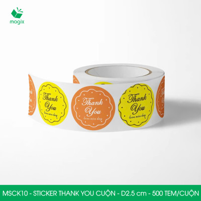 MSCK10 - D2.5 cm - 1 Cuộn 500 sticker thank you tròn, nhãn dán thank you, tem dán cảm ơn