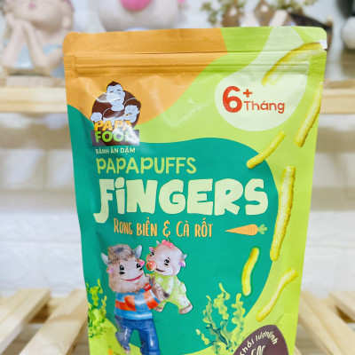 Bánh ăn dặm PAPAPUFFS FINGERS - Vị RONG BIỂN&CÀ RỐT - 100% Ngũ Cốc Hữu Cơ - Gói 50g