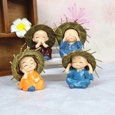 Bộ tượng 4 Chú Tiểu - Nón Rơm - Hàng chính hãng 