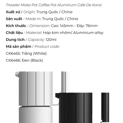 Bình pha cà phê Traveller Moka Pot nhôm CAFE DE KONA