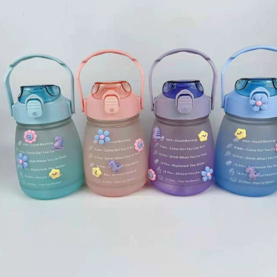 Bình đựng nước 1.2 lít có vạch chia báo giờ uống nước Tặng kèm stiker ngộ nghĩnh dễ thương