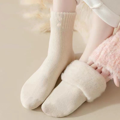 Set 5 đôi tất vớ Cotton lót lông giữ nhiệt cao cổ siêu ấm màu Pastel cho nữ