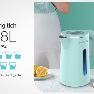 Ấm Đun Siêu Tốc SUNHOUSE 2 Lớp Dung Tích 1.8L SHD1351 - Hàng chính hãng
