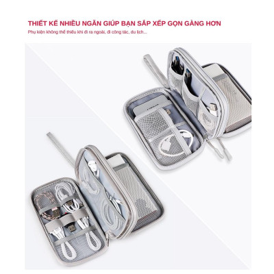 Túi phụ kiện công nghệ mini đựng pin sạc dự phòng, điện thoại, cáp sạc usb, tai nghe có quai cầm Hàng Chính Hãng miDoctor - loại 2 khoá