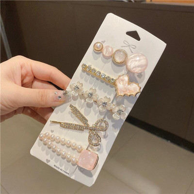 Set 5 Kẹp Tóc Hạt Ngọc Đính Hạt Lấp Lánh Dễ Thương