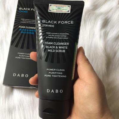 Sữa Rửa Mặt Dành Cho Nam Dabo Black Force Foam Cleanser Black & White Mild Scrub Kháng Khuẩn, Ngừa Mụn, Sạch Nhờn Có Hạt Massage (120ml)