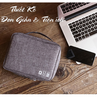 Hộp túi vải đựng phụ kiện công nghệ (cáp sạc di động, sạc dự phòng, điện thoại, tai nghe, thẻ nhớ, chuột...) - màu giao ngẫu nhiên