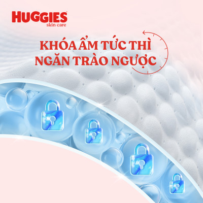 Tã/bỉm quần Huggies Skin Care Mega Jumbo M102+4 miếng với tràm trà dịu da