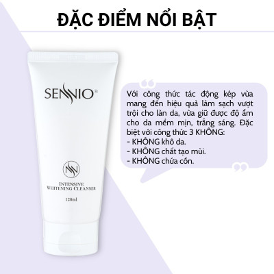 Sữa rửa mặt dưỡng trắng da Sennio Intensive Whitening Cleanser tạo bọt cấp ẩm phù hợp cho da nhạy cảm 120ml SNO 601