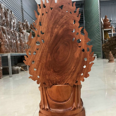 Tượng phật thích ca bằng gỗ hương đá kt cao 50×25×25cm + lá chắn hòa quang 60cm