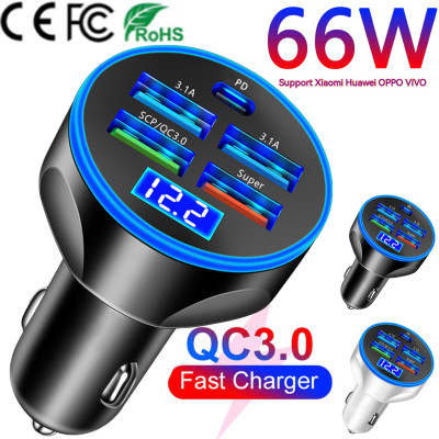 Tẩu Sac Nhanh QC3.0 + PD Cho Xe Máy ÔTô – 4 Cổng , Sạc An Toàn Thông Minh ĐÈN LED TRANG TRÍ