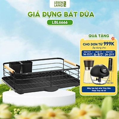 Giá đựng bát đũa Lebenlang LBL6666, kệ đựng bát đĩa đa năng có khay hứng nước, thép cacbon, tay cầm giả gỗ - hàng chính hãng