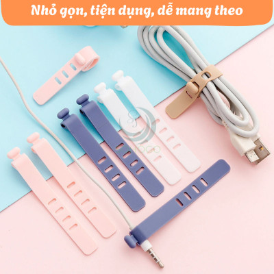 Dây buộc cáp silicon thông minh Dây quấn gọn cáp sạc mini Kẹp buộc dây cáp tái sử dụng Dây cố định cáp điện thoại đa năng Kẹp gọn dây tai nghe & sạc Dây quấn silicon nhiều màu-Hàng nhập khẩu