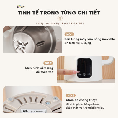 Máy làm sữa hạt Bear 1,2L SB-SH12H (150W-950W) - Hàng chính hãng