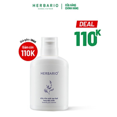 Sữa rửa mặt tạo bọt sẵn hoa đậu biếc herbario 100ml ngăn lão hóa chống oxy hóa cấp ẩm thuần chay