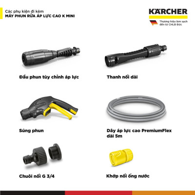 (Mới 2025) Máy phun rửa áp lực cao Karcher K Mini - Công suất 1400W, áp lực tối đa 110 bar nhỏ gọn - Bảo hành 24 tháng - Hàng Chính Hãng