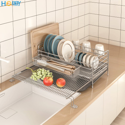 Kệ úp chén đa năng có khay thoát nước inox 304 Hobby home decor KC4