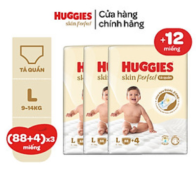 Combo 3 gói Tã quần Huggies Skin Perfect M Mega Jumbo 98+4 miếng với 2 vùng thấm giảm kích ứng da