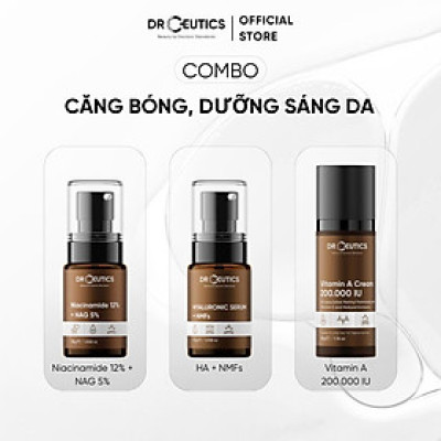DrCeutics Bộ Chăm Sóc Dưỡng Sáng Da B3 12% (30g) + Vitamin A Cream 200.000 IU (50g) và Hyaluronic Serum + NMFs (30g) Skincare