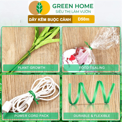 Dây Buộc Cành GreenHome, Dài 50m, Kẽm Bọc Nhựa, Tích Hợp Đầu Cắt Tiện Lợi, Cố Định Thân Cây, Làm Giàn Leo