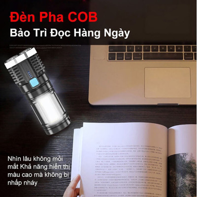 Đèn Pin Cầm Tay 4 Led Sạc USB Chống Thấm Nước Tiện Dụng Có COB Đèn LED Cạnh - Hàng Chính Hãng 