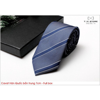 Cavat Hàn Quốc bản nhỏ 7cm chuẩn công sở, chú rể - Cavat xám kẻ cao cấp Full box