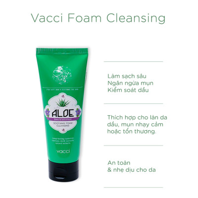 Sữa Rửa Mặt VACCI Tinh Chất Lô Hội 180ml - Làm Sạch Da - Cấp Ẩm - Giảm Tình Trạng Mụn Cám - Mụn Đầu Đen