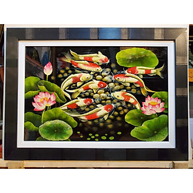 TRANH SƠN MÀI ĐẮP NỔI THẾP VÀNG BẠC - CỬU NGƯ HỘI TỤ 