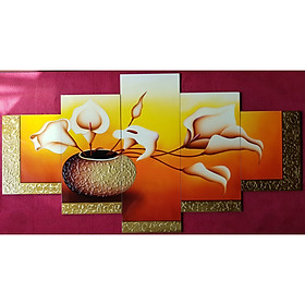 Tranh vẽ sơn mài bình hoa nghệ thuật ghép 5 miếng