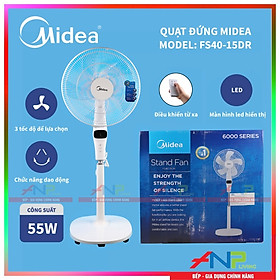 Quạt Đứng 5 Cánh Midea FS40-15DR (DC inverter 55W - Màn hình LED - Có Điều Khiển Từ Xa) - Hàng Chính Hãng
