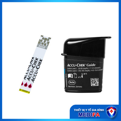 Hộp 25/50 Que Thử Đường Huyết Accu-Chek Guide Có Nắp Nhựa Bảo Hiểm Hút Ẩm Cho Que, Đầu Thấm Máu Lớn, Chính Hãng Roche