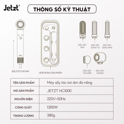 Máy sấy tóc ion âm Jetzt Care HC1000 - Công nghệ chống bức xạ hiện đại, an toàn tuyệt đối cho trẻ em và phụ nữ có thai, hàng chính hãng