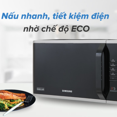 Lò vi sóng tráng men Samsung Dòng vi sóng 23L (MS23K3513AS) | Rã Đông Nhanh Chóng | Khoang lò tráng men CERAMIC INSIDE - Hàng chính hãng