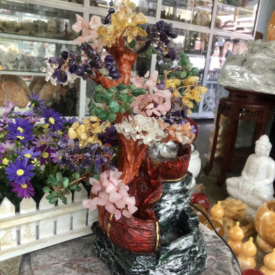 Cây tài lộc phong thủy đá thạch anh ngũ sắc (Thác Nước Phong Thủy Luân Hồi ) - Cao 42 cm