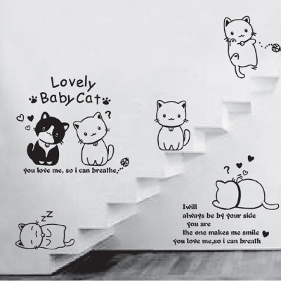 Decal dán tường Mẫu Những chú mèo đáng yêu ,có sẵn keo chỉ cần bóc dán