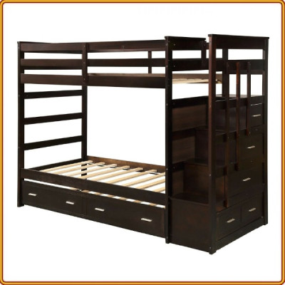Giường 2 tầng kèm 2 hộc kéo Tundo màu nâu 
