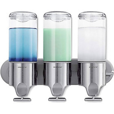 Set 3 bình đựng dầu gội, sữa tắm treo tường Simplehuman Triple Wall Mount Shower Pump Hàng Chính hãng