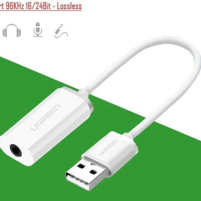 Ugreen UG30712US206TK 15CM màu Trắng Bộ chuyển USB 2.0 sang âm thanh 3.5mm - HÀNG CHÍNH HÃNG