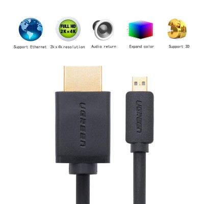 Ugreen UG30104HD127TK 3M màu Đen Cáp chuyển đổi Micro HDMI sang HDMI thuần đồng - HÀNG CHÍNH HÃNG