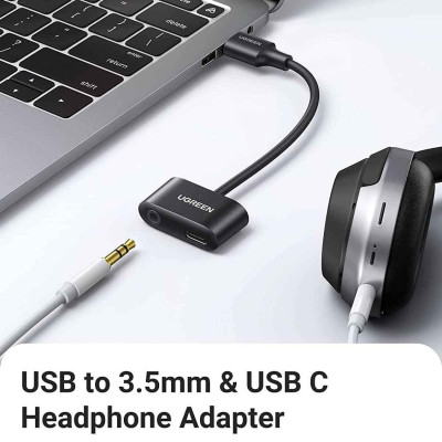 Ugreen UG80897CM397TK 15CM Cáp chuyển đổi USB-A sang USB-C audio + 3.5mm audio Màu Đen - HÀNG CHÍNH HÃNG