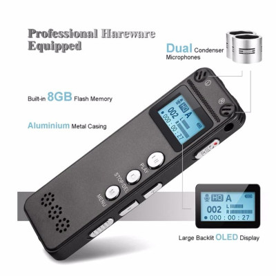 KHUYẾN MÃI KHỦNG, SỐ LƯỢNG CÓ HẠN - ROGTZ - Máy ghi âm mini A500: Bộ nhớ trong 8GB Pin "trâu" 80 giờ Chống ồn chủ động Ghi âm đa hướng Màn hình LCD Kết nối đa dạng USB2.0 Mã hóa mật khẩu Hỗ trợ nhiều định dạng MP3, WAV, WMA, FLAC, APE, OGG Hàng Chính Hãng