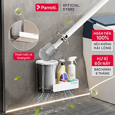 Cây Cọ Bồn Cầu Thông Minh 2 Trong 1, Dán Tường, Có Khay Đựng Nước Tẩy Rửa, Đầu Cọ Cước Mềm Parroti Slim - SL05