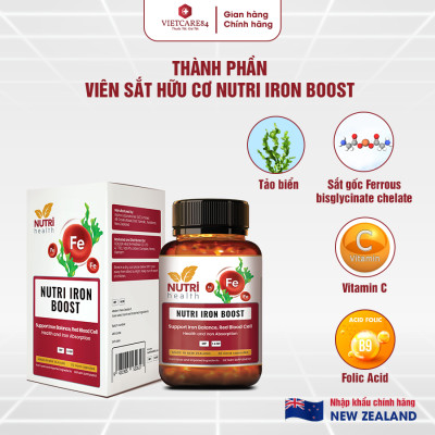 [Mua 2 Tặng 1] Viên Sắt Hữu Cơ New Zealand Nutri Iron Boost 30 Viên | Giúp Bổ Sung Sắt, Acid Folic Cho Cơ Thể - Nhập Khẩu Chính Hãng