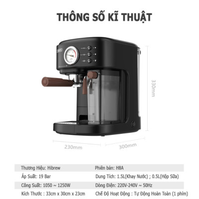 Máy pha cà phê Espresso chuyên nghiệp thương hiệu Mỹ HiBREW cao cấp H8A - Hàng Nhập Khẩu