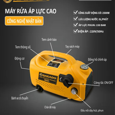 Máy rửa xe áp lực cao NAKADO S1 - Công suất 2500W - JAPAN Technology