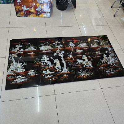 Bộ Tranh Sơn Mài 4 Tấm - NGƯ TIỀU CANH MỤC | Khảm Cừ Chìm Cao Cấp | Size 80x160 cm