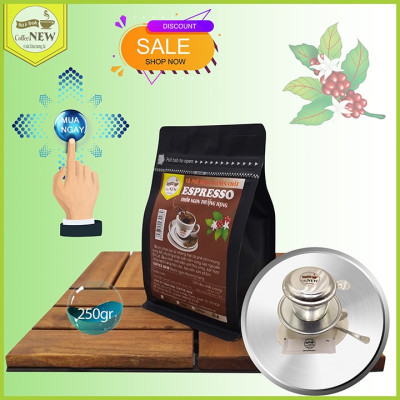 Cà Phê Rang Mộc Nguyên Chất - ESPRESSO (Gói 250gr) - Hương Thanh Thoát, Hậu Đậm, Vị Đắng Nhẹ - Pha Máy Hoặc Pha Phin - Coffee New