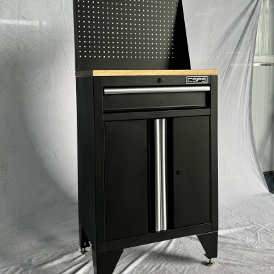 Tủ dụng cụ CSPS 61cm - 01 hộc kéo màu đen, tay cầm trắng kèm chân tủ ván gỗ vách lưới