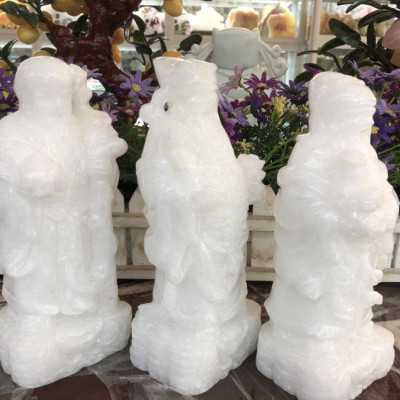 Bộ tượng Tam Đa Phúc Lộc Thọ phong thủy đá cẩm thạch trắng - Cao 20 cm