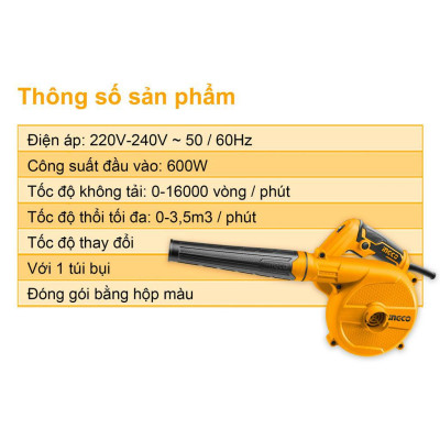 Máy thổi bụi hút bụi INGCO AB6008 600w dùng điện 220V (hút bụi và thổi bụi)